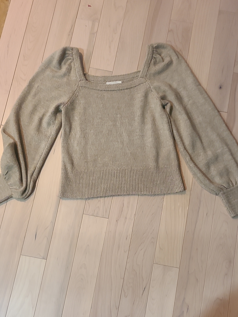 Anthropologie Puff Sleeve Square Neck Sweater - Beige